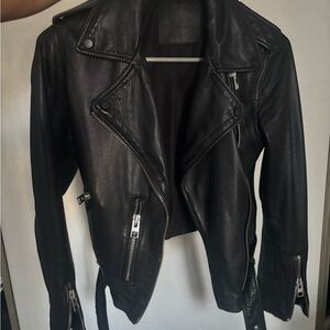 All Saints Black Leather Moto Jacket Asymmetrical Zipper